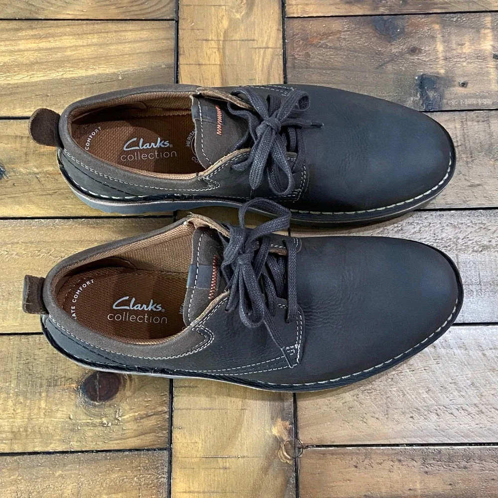 NWOB Clarks Eastridge Low Mens Brown Leather Heritage Stitch Oxford Shoes 8.5